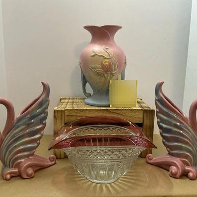 4pc Vintage Pink Pottery And Glassware 