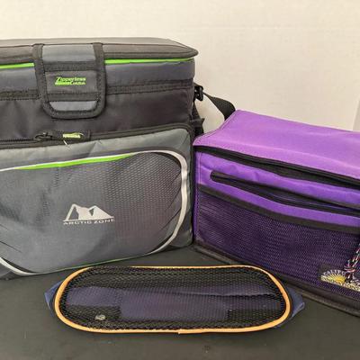 A Lot Of Two Insulated Coolers And One Zipper Pouch