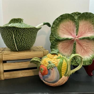 3pc Bordallo Pinheiro/Fitz and Floyd Pottery