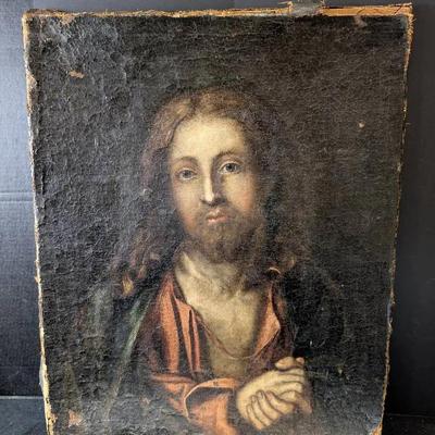Antique Oil Painting On Canvas Of Jesus