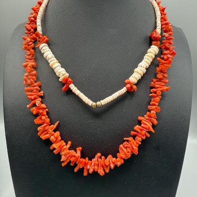 Vintage Native American Irregular Coral And Heishi Spiny Oyster Shell Necklaces
