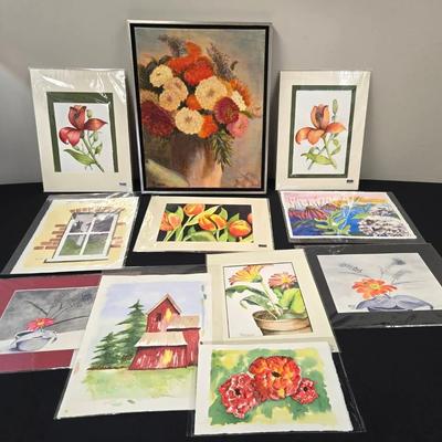 11 Art Pieces Signed By Artist: Florals, & Scenic 