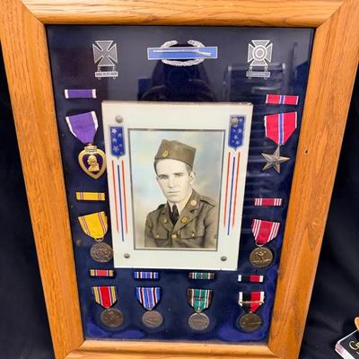 WWII Military Shadow Box Of Solider And Medals 