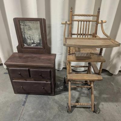 Antique High Chair / Stroller & Dresser