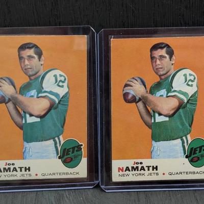 Two 1969 Topps Football #100 Joe Namath Cards