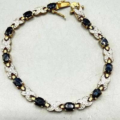 Sapphire Tennis Braclet 10k Gold Plated 