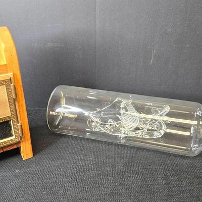 Vintage P.O. Box Bank, Glass Ship In Bottle, Clown Tin Toy