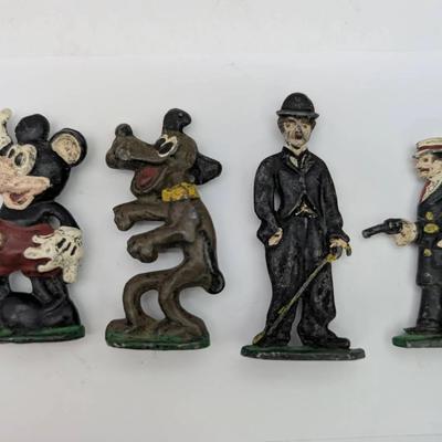1930's Painted Cast Iron Figurines .. Disney, Charlie Chaplin 