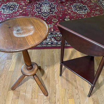 2 Small Side Tables - Round And Triangular 