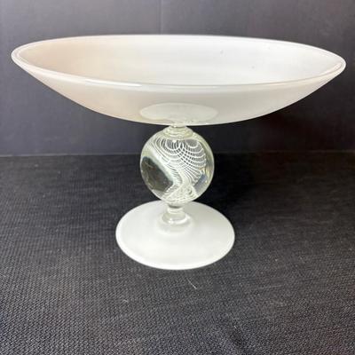 Archived Seguso Murano White Ribbon Art Glass Compote Bowl