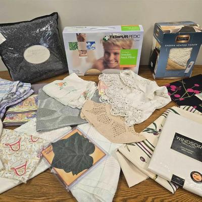 Temperpedic Pillow, Crate & Barrel Tablecloth, Vintage Linens