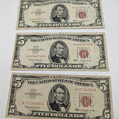 Three 1963 Red Seal $5 Notes 