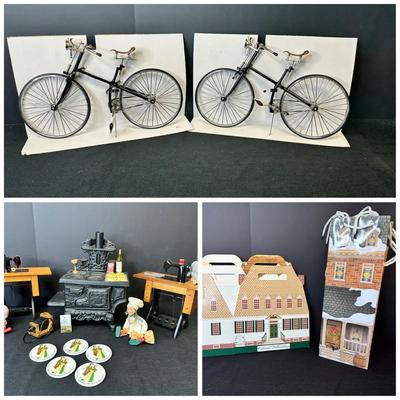 Byers' Choice Kindles, Crescent Cast Iron Mini Stove, Doll Bicycles &more