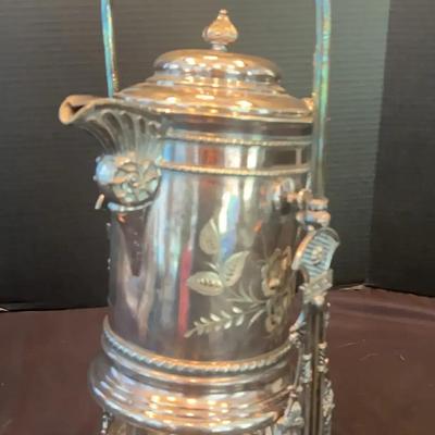 Victorian Silver-Plated Tilting Water Pitcher with Stand & Drip Tray