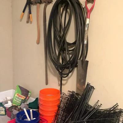 Lawncare & Garden Tool Collection with Fencing, Buckets & Hose