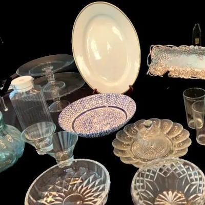 Serving Platters & Crystal Tableware Featuring Val Saint Lambert