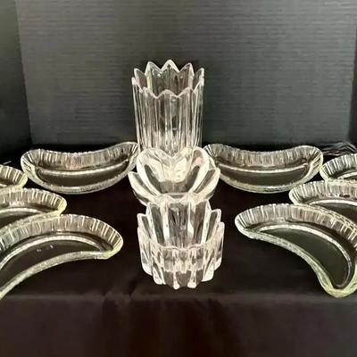 Fostoria Regency Crystal Glassware Collection – Vase, Candle Holders & Crescent Dishes