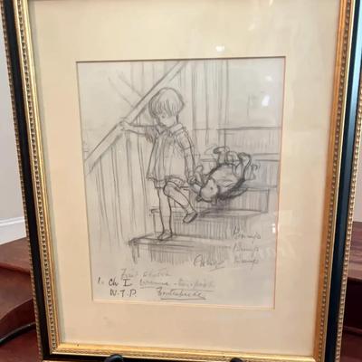 Framed Reproduction Sketch “Bump, Bump, Bump” from Winnie the Pooh