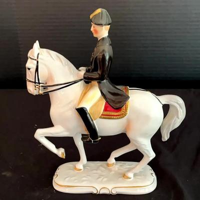 Keramos Wien Austria Porcelain Equestrian Figurine – Horse & Rider, Hand-Painted
