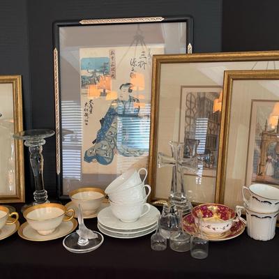 Framed Art Prints with Lenox & Limoges Teacups and Saucers