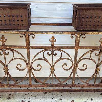 Vintage Iron Patio Stand with Metal Milk Crates