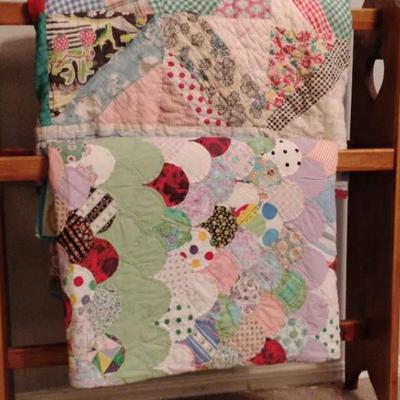 Hand Stitched Patchwork Quilts (2) & Quilt Rack 