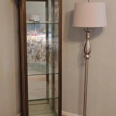 Multi Shelf Glass Display Case & Brushed Nickel Floor Lamp 64x7 1/2x4 1/2