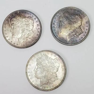 Antique Morgan Silver Dollars: 1883, 1886 & 1888