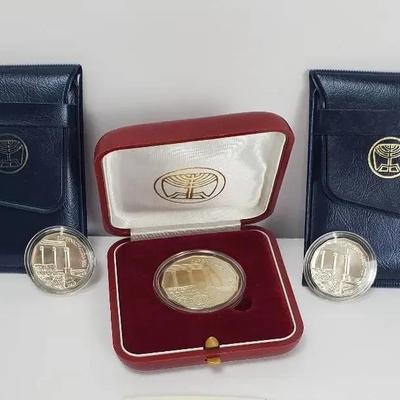 850 Silver Capernaum Proof 1 Sheqel & Uncirculated 1/2 Sheqel Israeli Coins