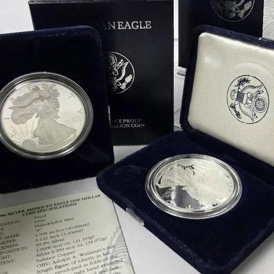 1996 P American Eagle 99.9% Silver Proof Coins (2)