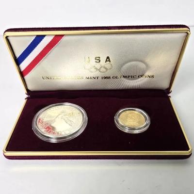 1988 Olympics 90% Gold Five Dollar & 90% Silver One Dollar Proof Coins