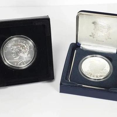 2021 P & 2024 S Peace 99.9% Proof Silver Dollars (2)