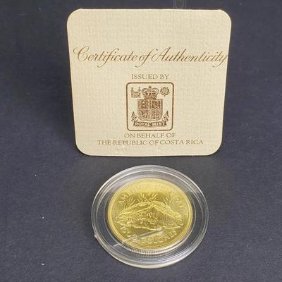 .900 Gold 1974 Costa Rica 1500 Colones Coin, Uncirculated With COA