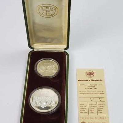850 Silver 1983 Hanukkah 2 Sheqel Proof & 1 Sheqel BU Coins