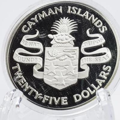 Sterling Silver 1974 Proof Cayman Island $25 Coin – Churchill Centenary, Uncirculated