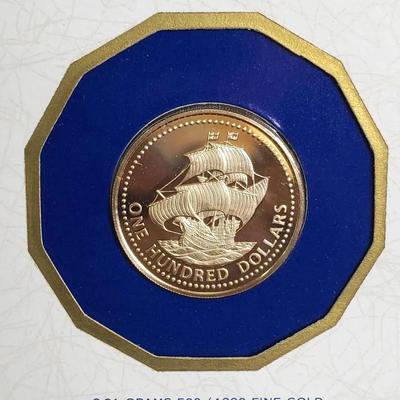 1975 Barbados $100 Gold Coin (.500 Fine) with Certificate
