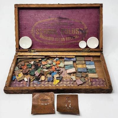 Antique Watercolor Set Box With Paints
