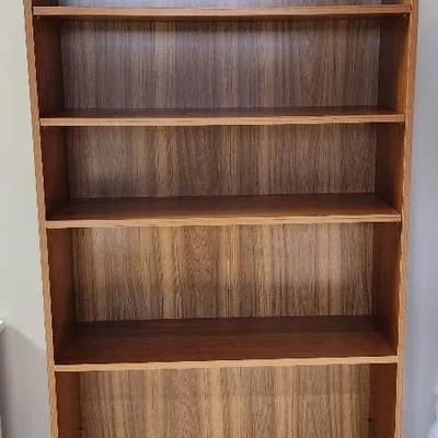 Two Matching Wood Colored MDF Bookshelves