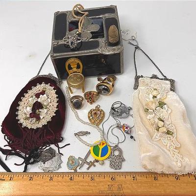 Trifari And Costume Items In Glass Box 