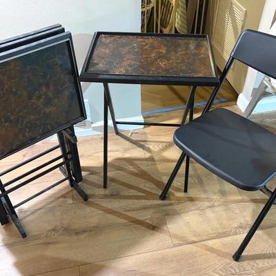 MCM Style TV Tray Table Set & Chair