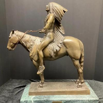 “Appeal To The Great Spirit” Bronze on Marble Sculpture by Cyrus E. Dallin