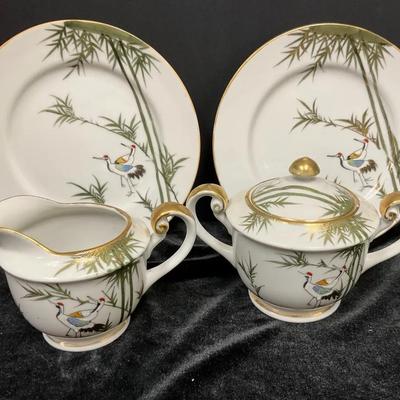 Vintage 1950’s Kutani Hand Painted Salad Plates, Creamer, & Sugar Bowl