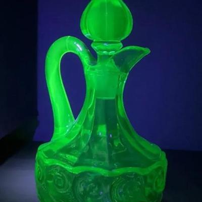 Antique Vaseline Uranium Green Glass Cruet