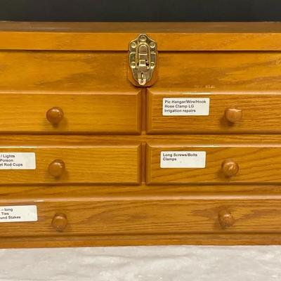 Wooden Storage Box & Items