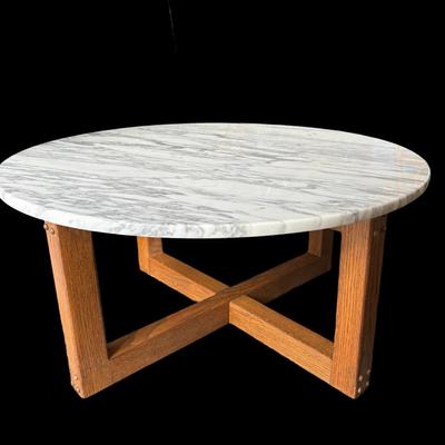 Marble Top Wood Base Coffee Table 