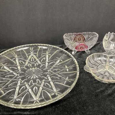 Vintage Anna Hutte Bleikristall Crystal & Ruby Candy Dish, Hazel Atlas 572 1930s Relish Dish & More