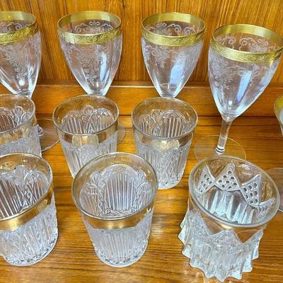 Vintage Gold Rim Cut Glasses, Tiffin Franciscan Water Goblets, High Ball Glasses