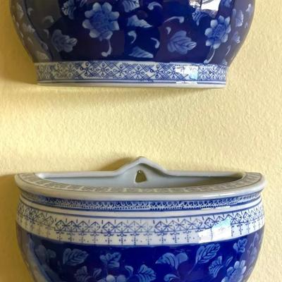 Chinese Porcelain Ceramic Wall Pockets or Planters