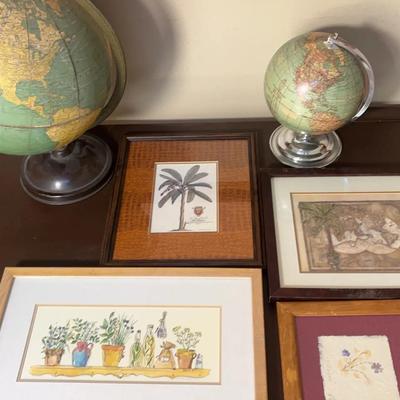 Vintage Globes, Style Map Pic, and British Colonial Banana Palm Pic Prints 
