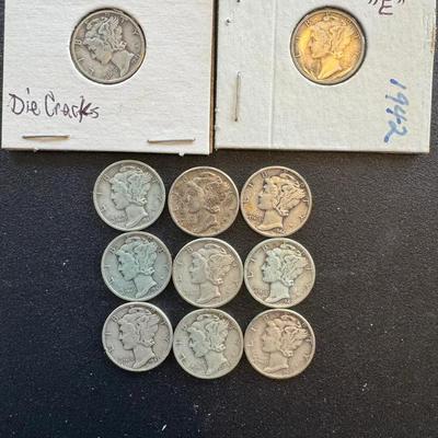 U.S. Mercury Silver Dimes x11 Included Mint Errors